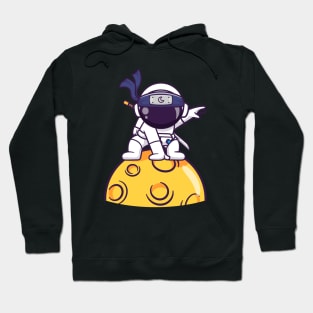 Cute Astronaut Ninja Landing On Moon Cartoon Hoodie